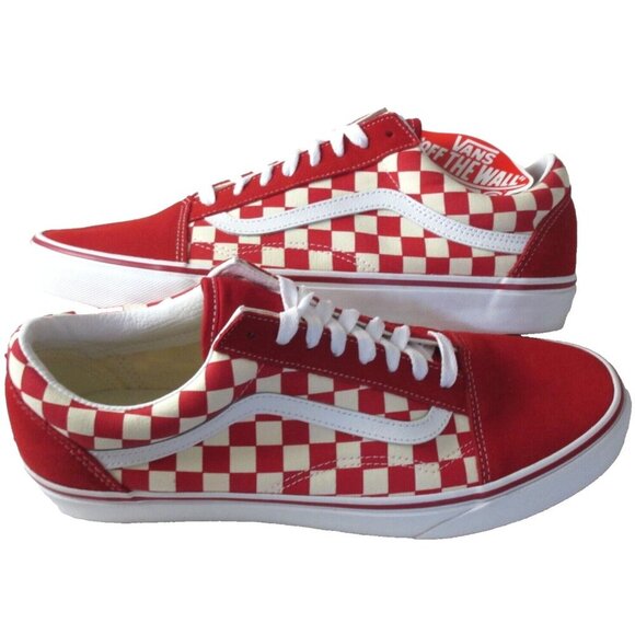 Vans Men's Old Skool Primary Checkerboard Racing Red White shoes Sizes NIB - Picture 2 of 5